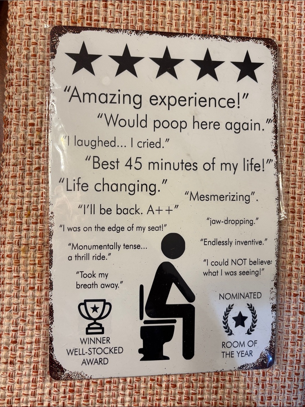 Funny Bathroom Wall Sign - White and Black Rustic Metal Toilet Quote Plaque